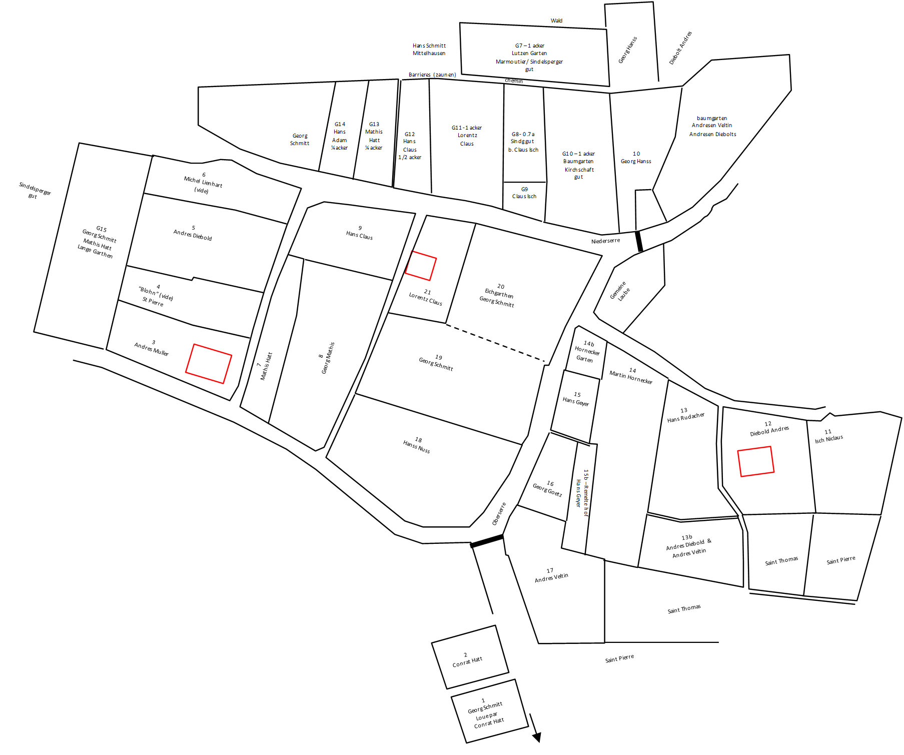 Plan détaillé de Hohatzenheim en 1657