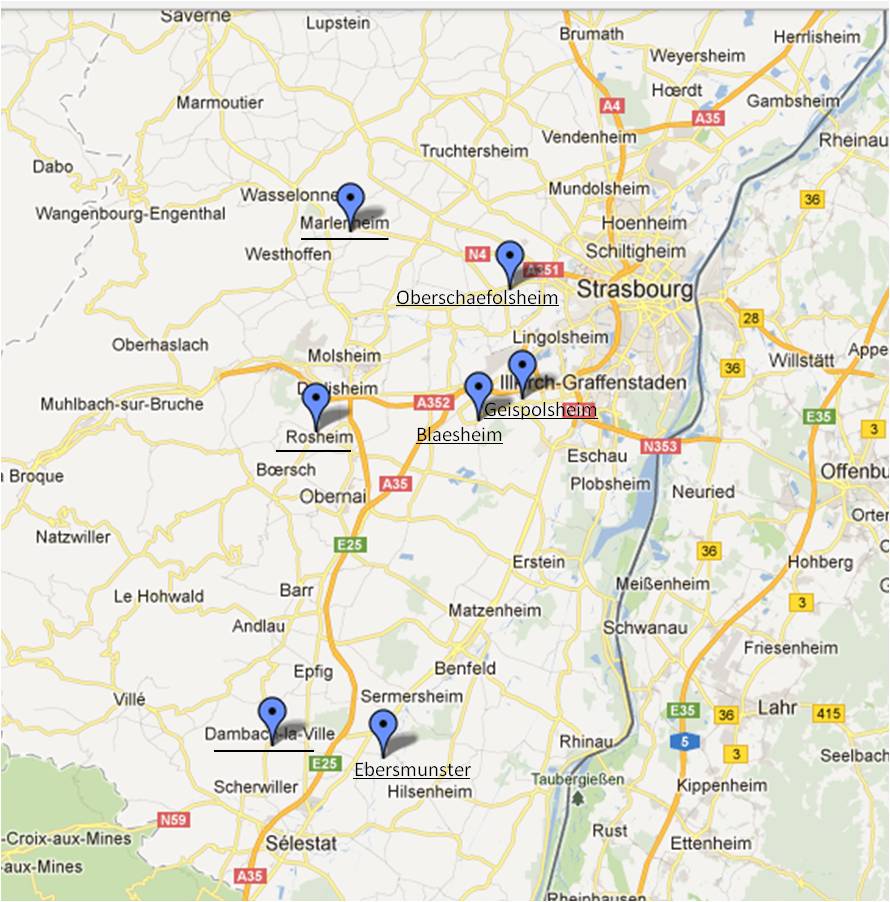 Carte
                    des lieux de bataille avec les Armagnacs